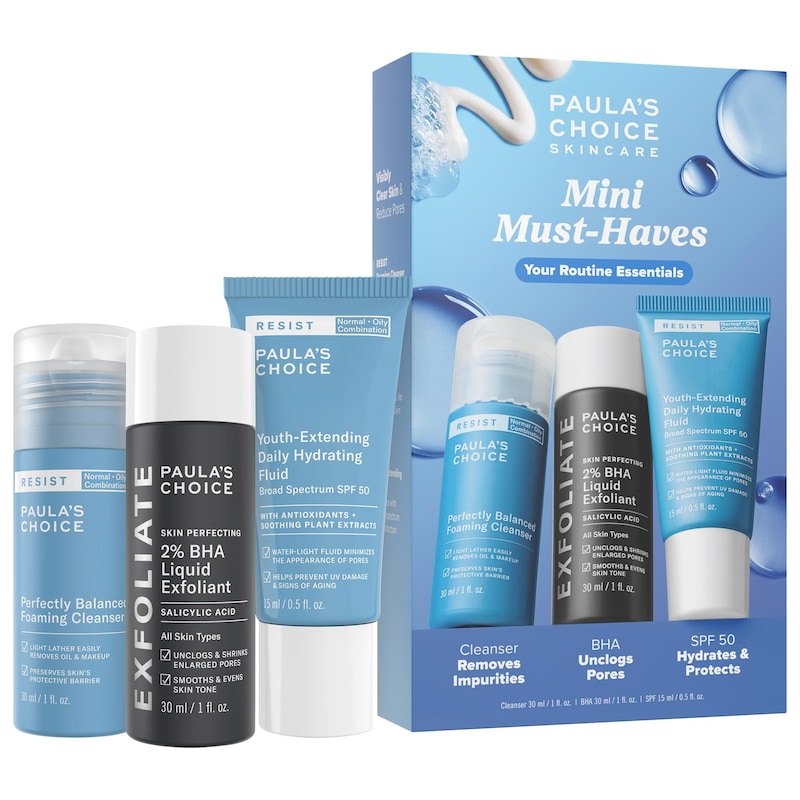 Mini Must-Haves with 2% BHA Exfoliating Toner, Foaming Cleanser, & SPF 50
