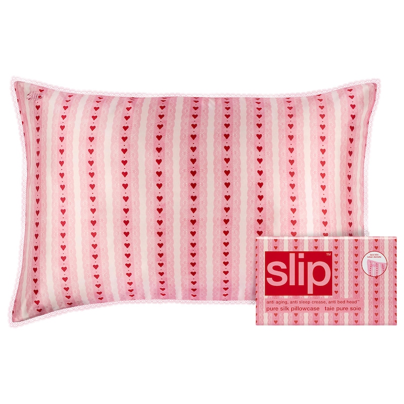 Slip Pure Silk Queen Pillowcase With Lace Trim in Sweetie