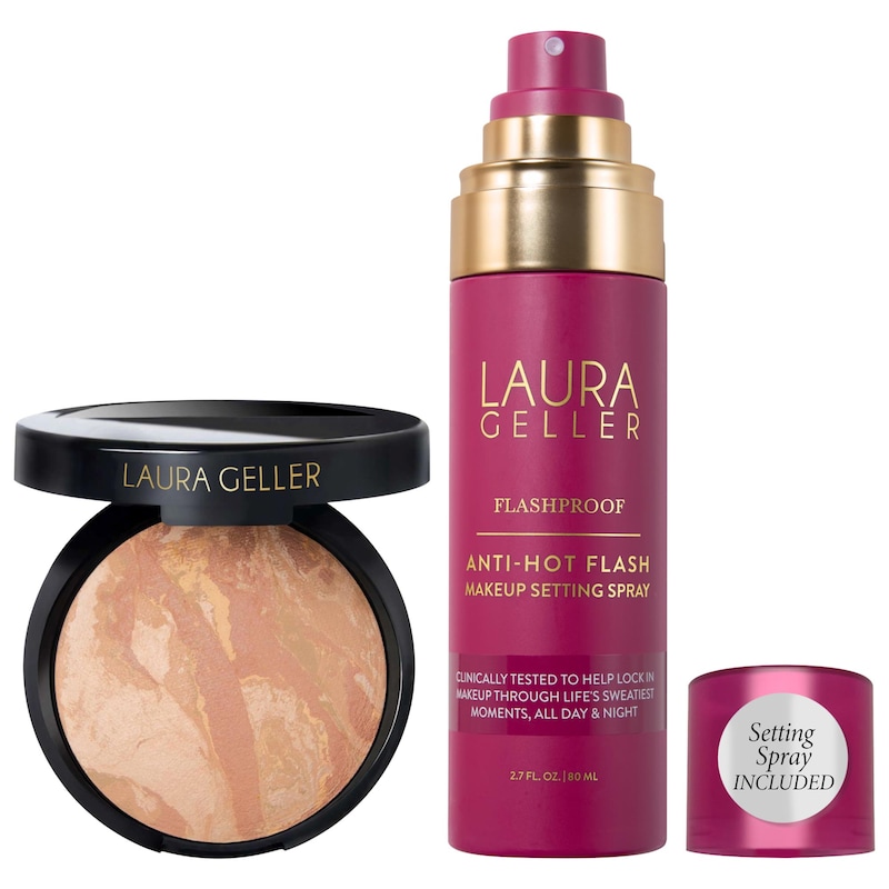Balance and Brighten Color Correcting Baked Powder Foundation + FlashProof Anti–Hot Flash Setting Spray Set