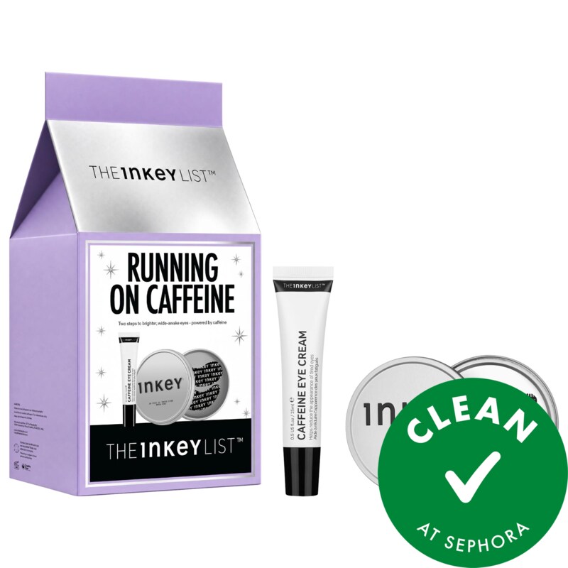 Running on Caffeine Eye Cream & Reusable Eye Patches Gift Set for Depuffing & Dark Circles