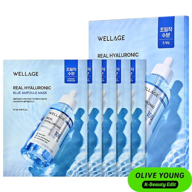 Real Hyaluronic Blue Ampoule Mask 5-Pack for Deep Hydrated Glass skin